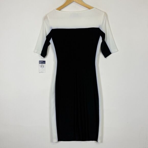 Chaps Ralph‎ Lauren Black Ivory Stretch Side Ruched Dress Women's Small NEW NWT - Picture 5 of 9